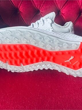 Puma White Trainers with Red Outsole Detail